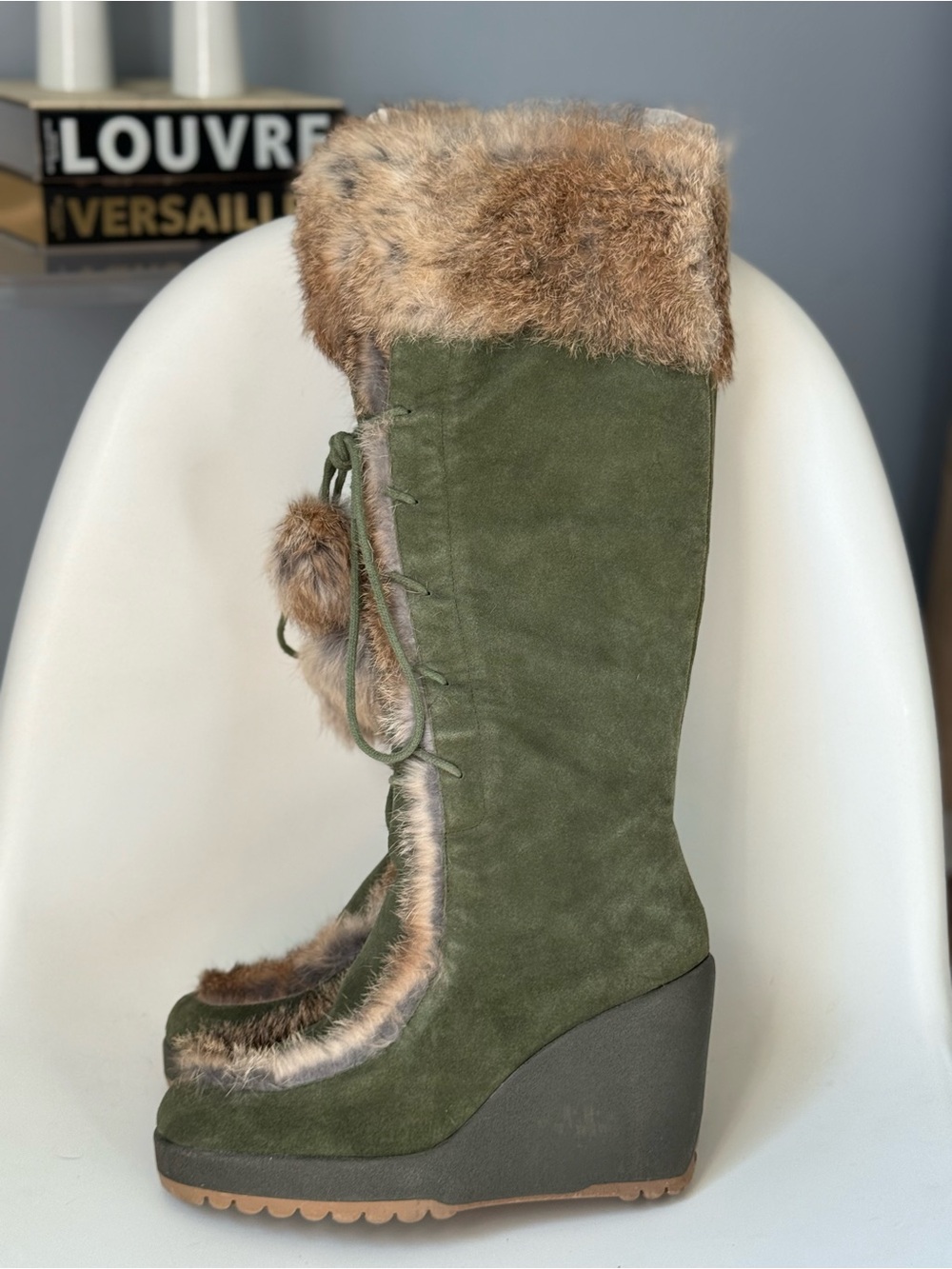 naughty monkey Olive Green Faux Fur Trim Winter Boots - Picture 3 of 14
